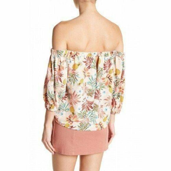 ROMEO‎ + JULIET COUTURE $98 Off-The-Shoulder Top Medium Tropical Print - Picture 2 of 5